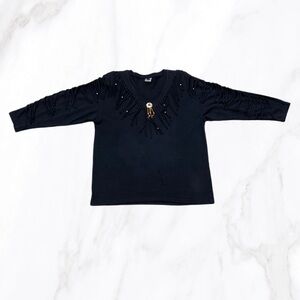 Ever Blue Women’s Black Western Fringe Dolman Sleeve Top,‎ Size L